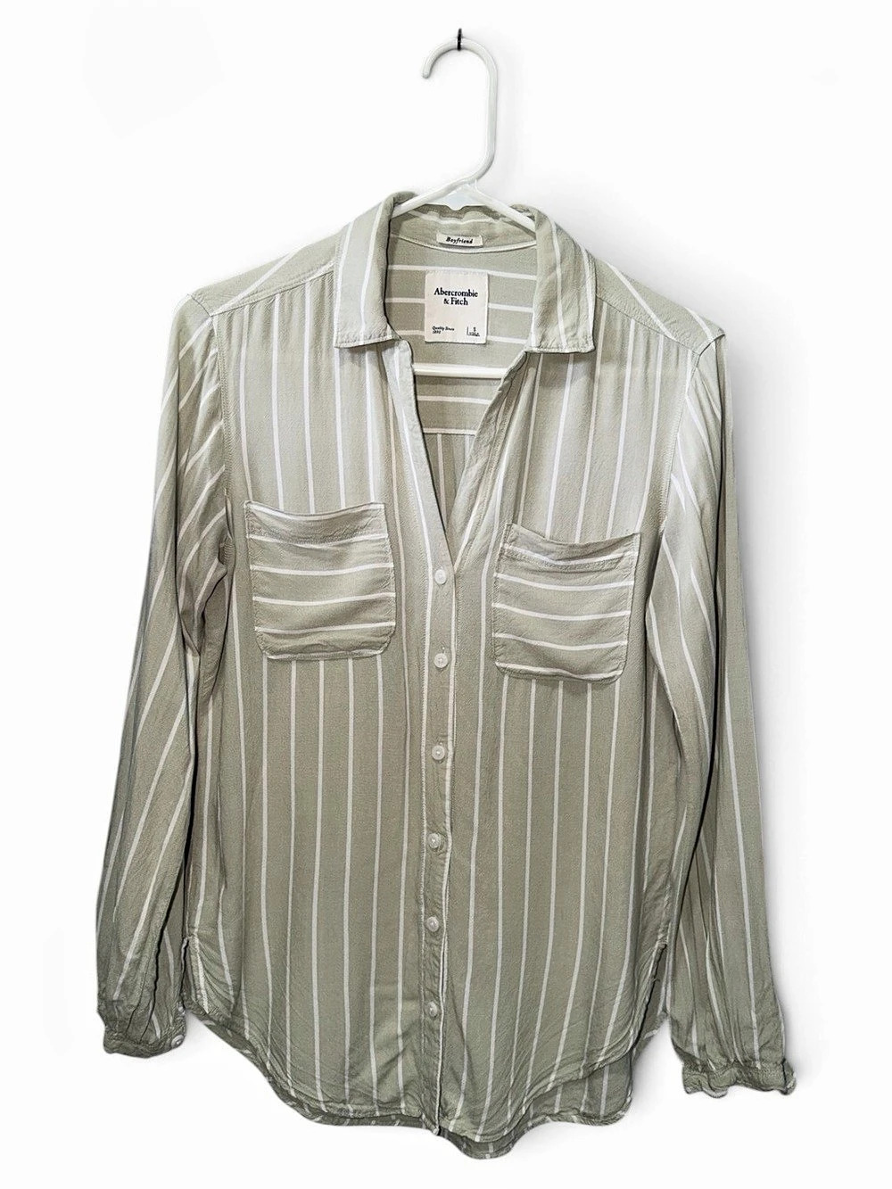 Abercrombie & Fitch Boyfriend Striped Button Down Shirt Sage Green Size S
